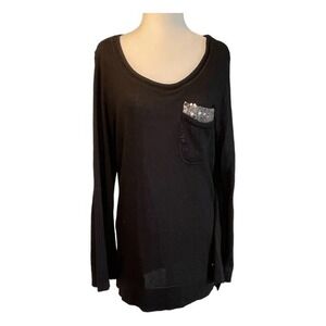 Acqua Buenos Aires Cashmere Sweater Black Silk Silver Sequins Tunic M‎